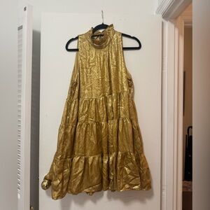 TCEC Gold Ruffle Halter Cocktail Dress